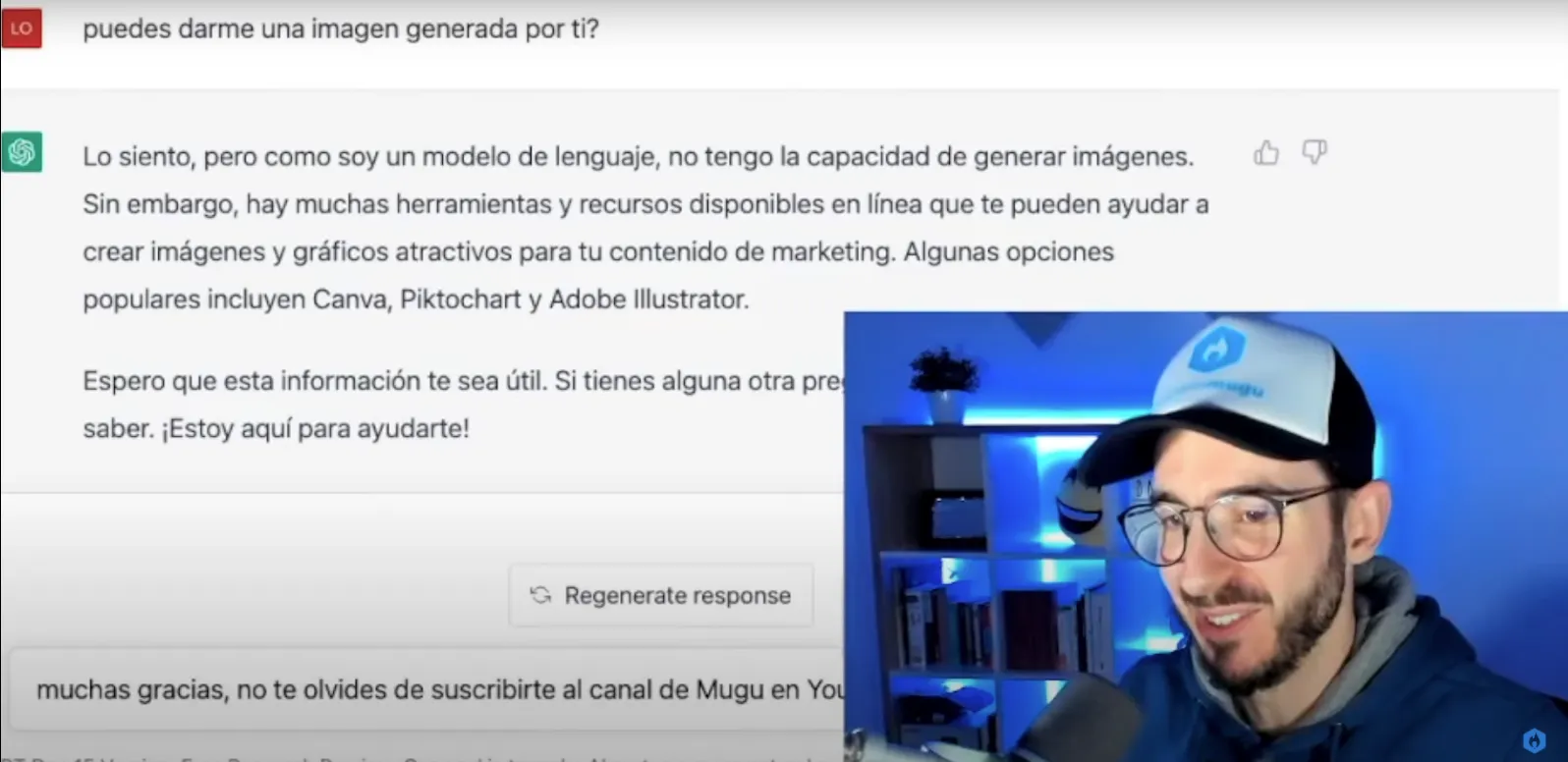 Mugu en un video de YouTube enseñando Marketing